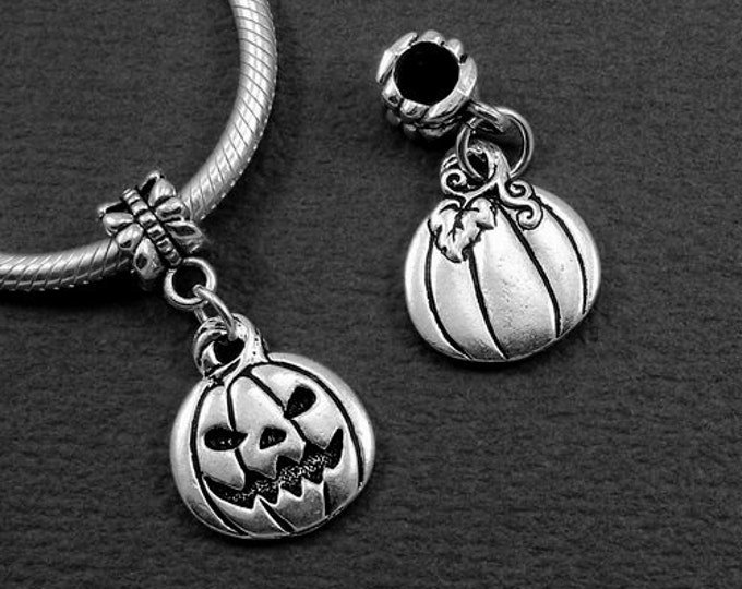 Jack O' Lantern European Dangle Bead Charm - Silver Jack O' Lantern Charm for European Bracelet