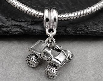 Monster Truck European Dangle Bead Charm - Silver Monster Truck Charm for European Bracelet - Race Truck Charm - Monster Truck Gift