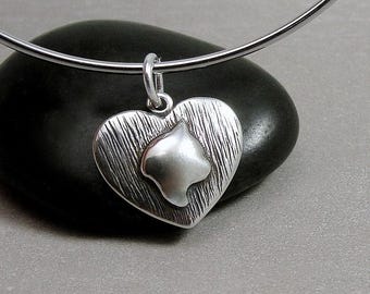 Sterling Silver Heart Shaped Cat Charm, Kitty Cat Silhouette Pendant, Cat with Heart Charm, Bracelet Charm, Necklace Charm, Cat Lover Gift