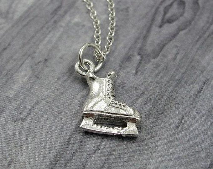 Ice Skate Necklace, Silver Plated Ice Skate Necklace on a Silver Cable Chain