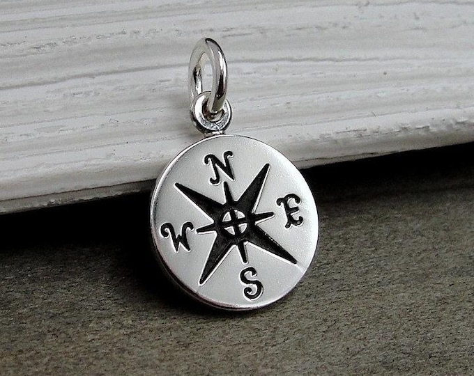 Tiny Compass Charm, Sterling Silver Compass Charm for Necklace or Bracelet, Graduation Charm, Hiking Charm, Camping CHarm, Nautical Charm