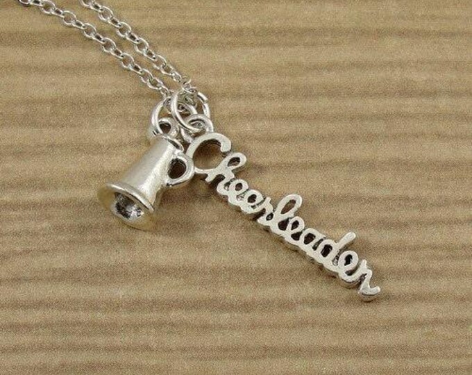 Cheerleader Necklace, Silver Cheer and Megaphone Charm on a Silver Cable Chai