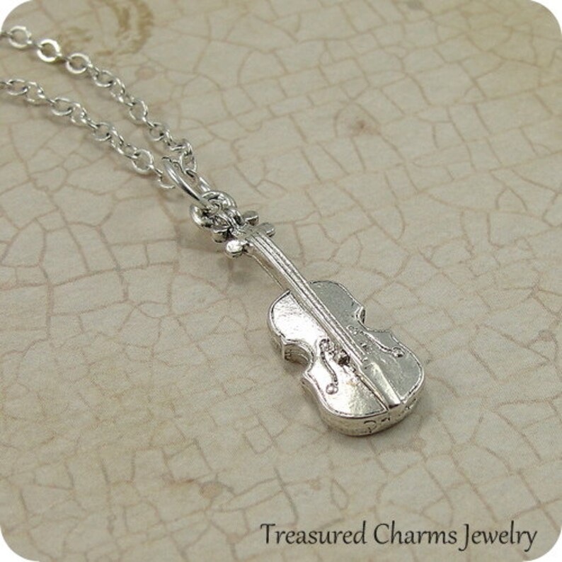 Violin Necklace Silver Violin Charm on a Silver Cable Chain Etsy