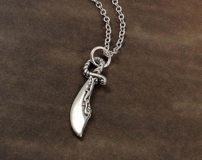 Scimitar Sword Necklace, Silver Plated Scimitar Sword on a Silver Cable Chain