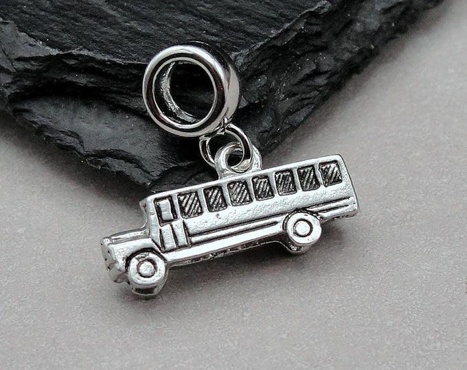 School Bus European Charm, Silver School Bus Dangle Charm, 3D School Bus Charm, Bus Driver Charm, School Charm, Bus Driver Gift