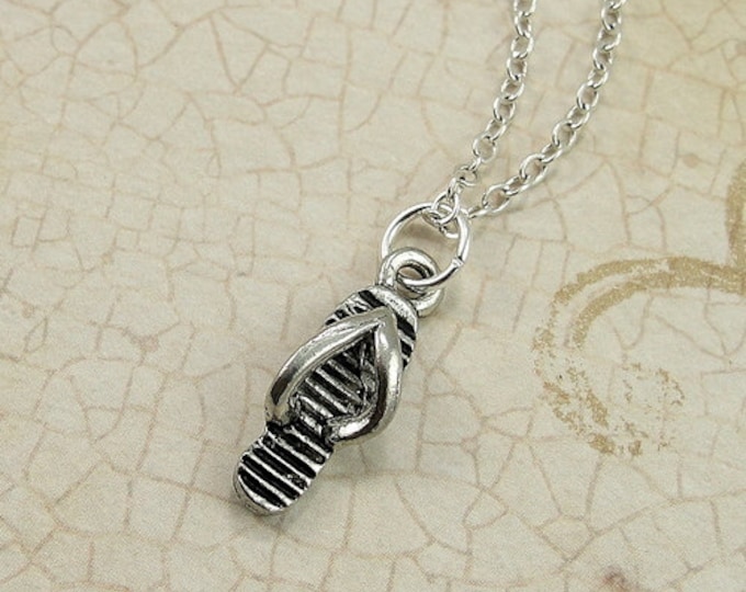 Flip Flop Necklace, Silver Flip Flop Sandal Charm on a Silver Cable Chain