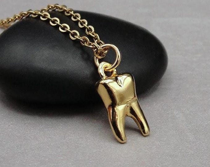 Gold Tooth Necklace, 3D Gold Tooth Charm Necklace, 3D Tooth Charm, Dental Charm Necklace, Gift for Dental Hygienist, Dentist Necklace Gift