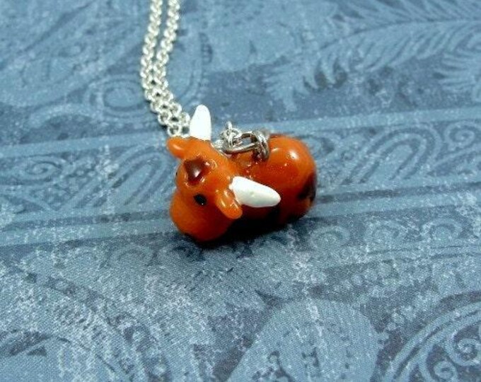 Texas Longhorn Cattle Necklace, Texas Longhorn Charm on a Silver Cable Chain