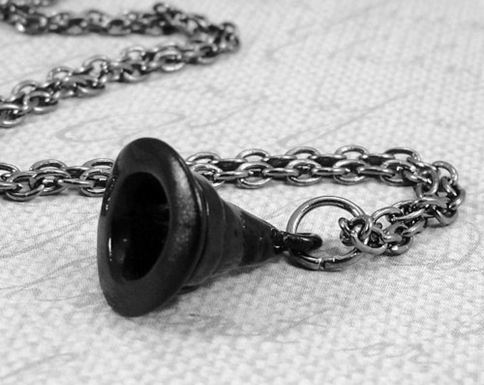 Witch's Hat Necklace, Black Gunmetal Witch Hat Charm on a Gunmetal Cable Chain