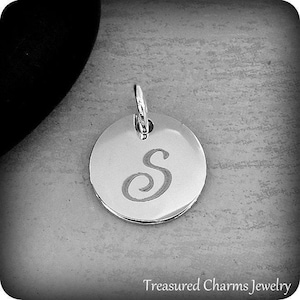 Stainless Steel Letter S Charm, Silver Engraved Letter S Round Disc Initial Charm, Cursive S Charm, Engraved Alphabet Script Font Pendant