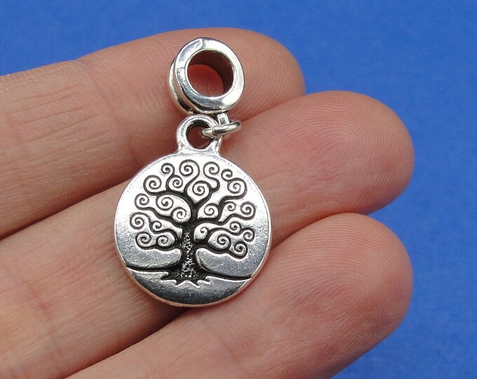 Silver Tree of Life European Dangle Bead Charm, Family Tree Dangle Charm, Simple Tree Dangle Charm, Big Hole Bead, Large Hole Bead