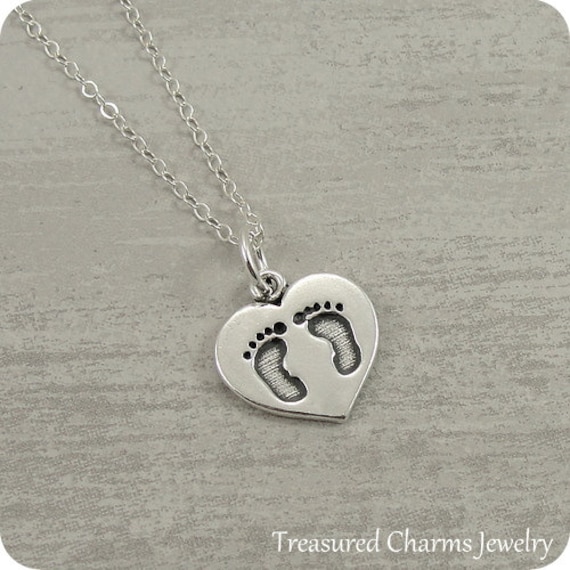 Heart Charm with Baby Footprints Sterling Silver - Made in the USA Heart Charm with Baby Footprints Sterling Silver - Made in the USA
