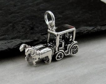 925 Sterling Silver Horse and Carriage Charm, Horse Buggy Charm, Horse Drawn Carriage Charm, Horse Coach, Bracelet Charm, Necklace Charm