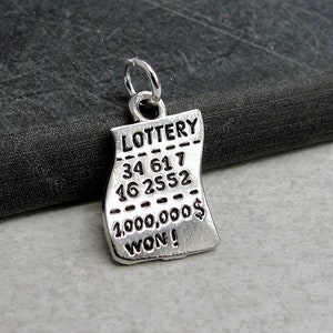 Winning Lottery Ticket Charm - Silver Plated Lottery Scratch off Ticket Charm - Gambling Casino Charm for Necklace or Bracelet