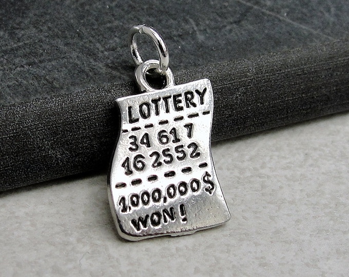 Winning Lottery Ticket Charm - Silver Plated Lottery Scratch off Ticket Charm - Gambling Casino Charm for Necklace or Bracelet