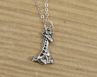 Baby Giraffe Necklace, Silver Baby Giraffe Charm on a Silver Cable Chain