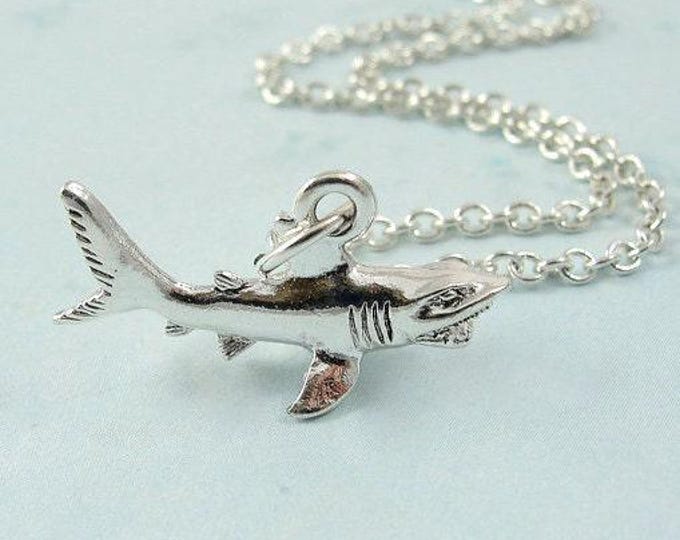 Shark Necklace, Silver Plated Shark Charm on a Silver Cable Chain