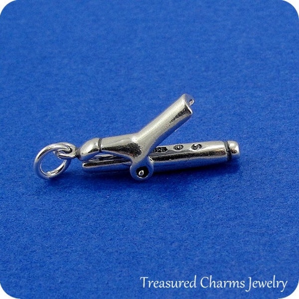 Curling Iron Charm - Sterling Silver Curling Iron Charm for Necklace or Bracelet