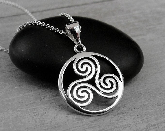 925 Sterling Silver Celtic Triskelion Necklace, Triskele Charm Necklace, Triskelion Pendant Necklace, Celtic Gift Jewelry