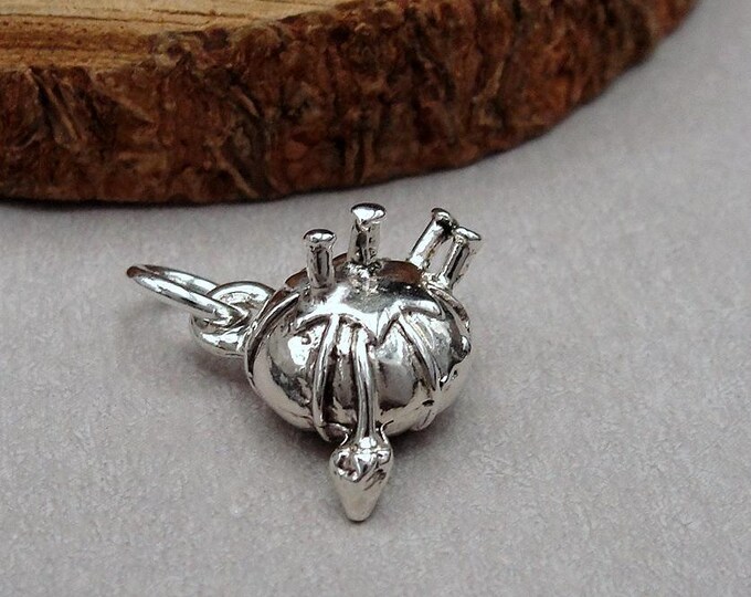 Silver Pin Cushion Charm, 3D Pin Cushion Pendant, Sewing Charm, Seamstress Charm, Sewing Seamstress Gift, Sewing Themed Charm