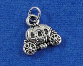 CLOSEOUT - Pumpkin Carriage Charm - Silver Pumpkin Coach Charm for Necklace or Bracelet