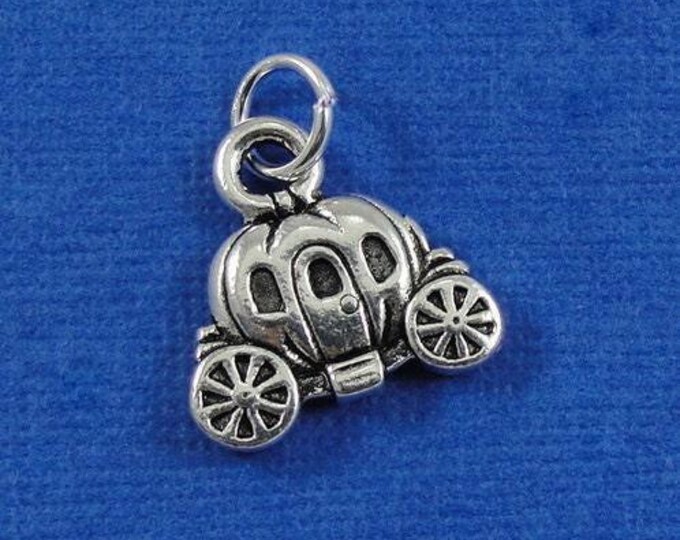 CLOSEOUT - Pumpkin Carriage Charm - Silver Pumpkin Coach Charm for Necklace or Bracelet