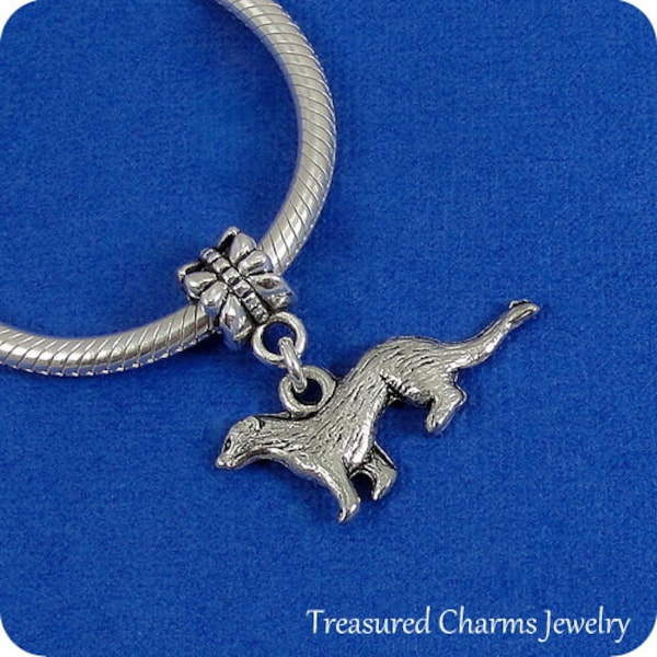 Ferret European Dangle Bead Charm - Silver Ferret Charm for European Bracelet