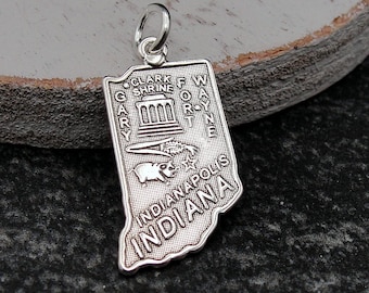 Indiana Charm, 925 Sterling Silver Indiana State Charm for Necklace or Bracelet, Indiana Souvenir, Indianapolis Charm, Fort Wayne Charm