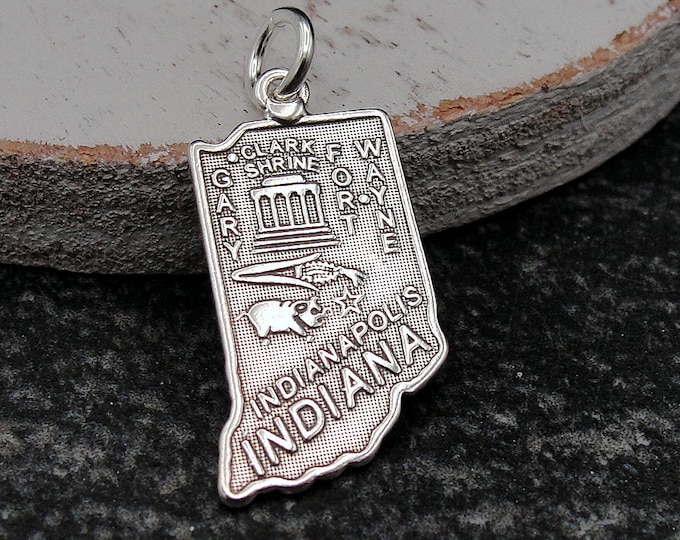 Indiana Charm, 925 Sterling Silver Indiana State Charm for Necklace or Bracelet, Indiana Souvenir, Indianapolis Charm, Fort Wayne Charm