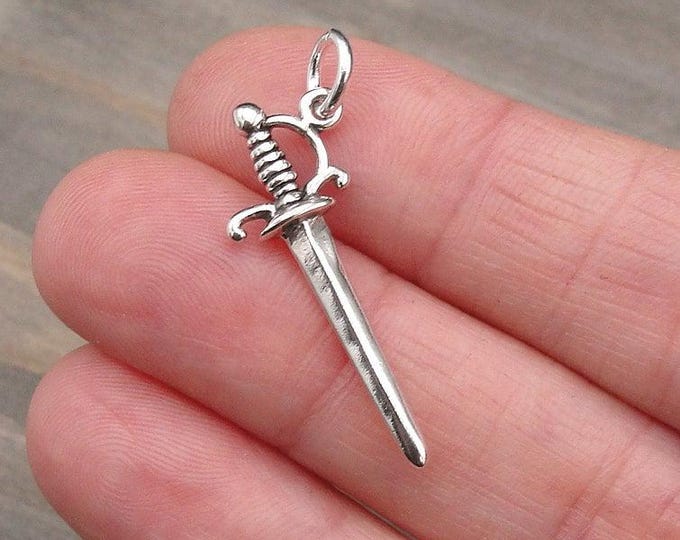Sword Charm, 925 Sterling Silver 3D Dagger Charm for Necklace or Bracelet, Medieval Charm, Pirate Charm, Sword Fighter Charm Jewelry