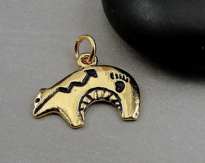 CLOSEOUT - Heartline Bear Charm, Gold Heartline Bear Charm for Necklace, Zuni Bear Charm, Southwestern Bear Charm
