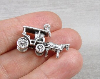 Sterling Silver Horse and Carriage Charm, Horse Buggy Charm, Horse Drawn Carriage Charm, Bracelet Charm, Necklace Charm