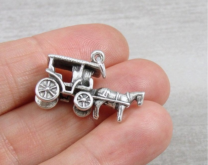 Sterling Silver Horse and Carriage Charm, Horse Buggy Charm, Horse Drawn Carriage Charm, Bracelet Charm, Necklace Charm