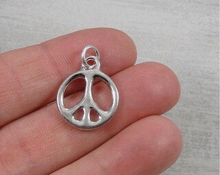 20 Ciondoli Simbolo Pace In Metallo Color Argento Vintage - 21x17mm - Ideali Per Fai Da Te, Collane, Bracciali, Artigianato