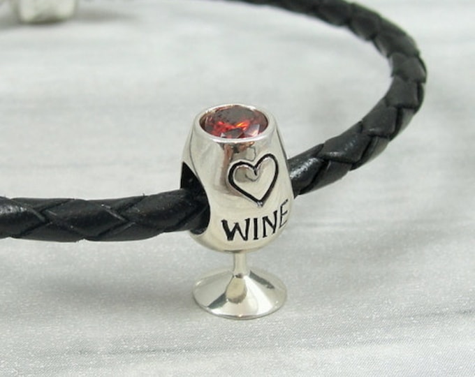 Red Wine Glass European Bead Charm - Sterling Silver Wine Glass Large Hole Bead for European Bracelet
