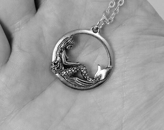 Mermaid Necklace, Silver Mermaid Necklace on a Silver Cable Chain