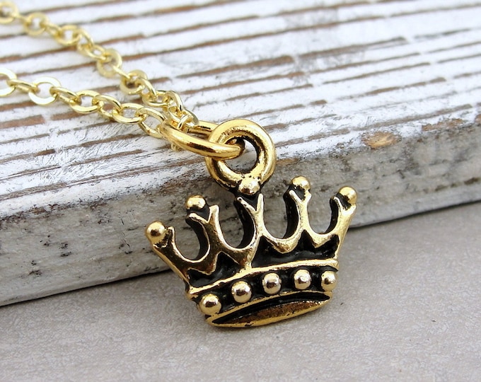 Princess Crown Necklace, Gold Crown Charm Necklace, Royal Crown Necklace, King's Crown Jewelry, Princess Jewelry, Gift for Princess