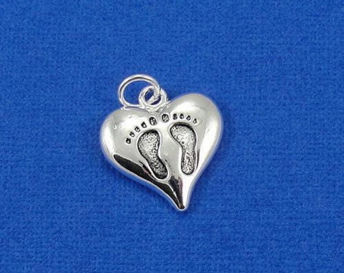 Heart with Baby Footprints Charm - Silver Plated Baby Feet Charm for Necklace or Bracelet