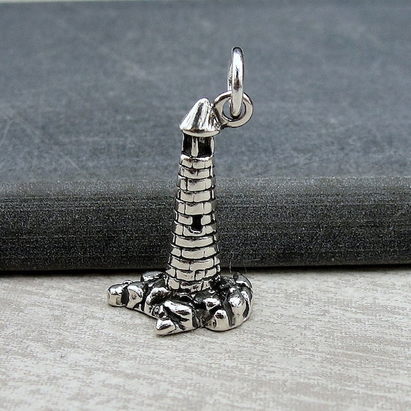 Lighthouse Charm, Sterling Silver Beacon Charm for Necklace or Bracelet, Watchtower Charm, Nautical Charm, Sailor Charm, Lighthouse Gift