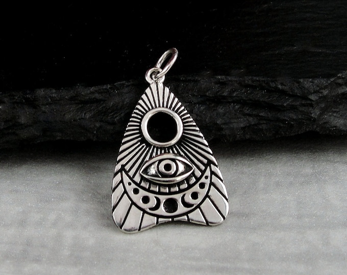 925 Sterling Silver Ouija Planchette Charm, Spirit Board Pendant, Silver All Seeing Eye Talisman Charm, Ouija Board Planchette Charm Jewelry