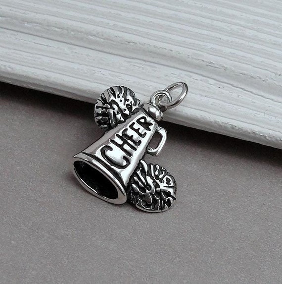 Cheerleading Megaphone with Pom Poms Charm Sterling Silver Cheerleading Megaphone with Pom Poms Charm Sterling Silver