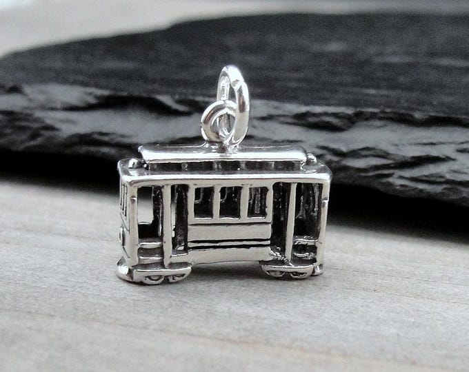 Cable Car Charm, Sterling Silver 3D Trolley Charm for Necklace or Bracelet, Streetcar Charm, San Francisco Charm, 3D Cable Car Pendant