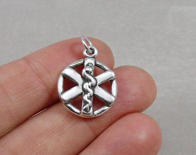 Sterling Silver EMT Charm, EMS Paramedic Charm, Star of Life Charm, Emergency Medical Technician Charm, Bracelet Charm, Necklace Charm