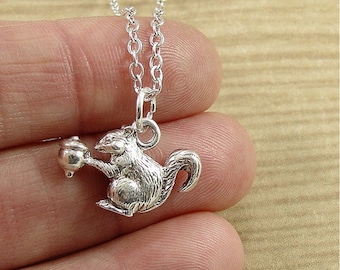 Squirrel Necklace, Silver Plated Squirrel Charm on a Silver Cable Chain