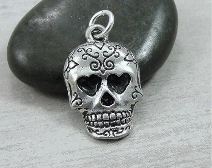 Sugar Skull Charm - Silver Sugar Skull Charm for Necklace or Bracelet