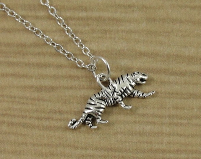 Tiger Necklace, Silver Plated Tiger Charm on a Silver Cable Chain