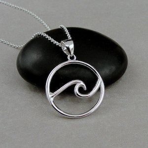 925 Sterling Silver Ocean Waves Necklace, Surfer Beach Charm Necklace, Wave Charm Necklace, Beach Gift, Surfer Gift, Silver Beach Necklace