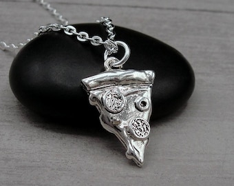 Pizza Necklace, Silver Pepperoni Pizza Charm on a Silver Cable Chain