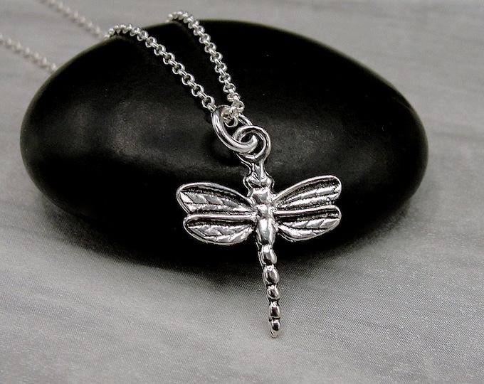 925 Sterling Silver Dragonfly Necklace, Dragonfly Charm Necklace, Winged Insect Charm Necklace, Dragonfly Gift Jewelry