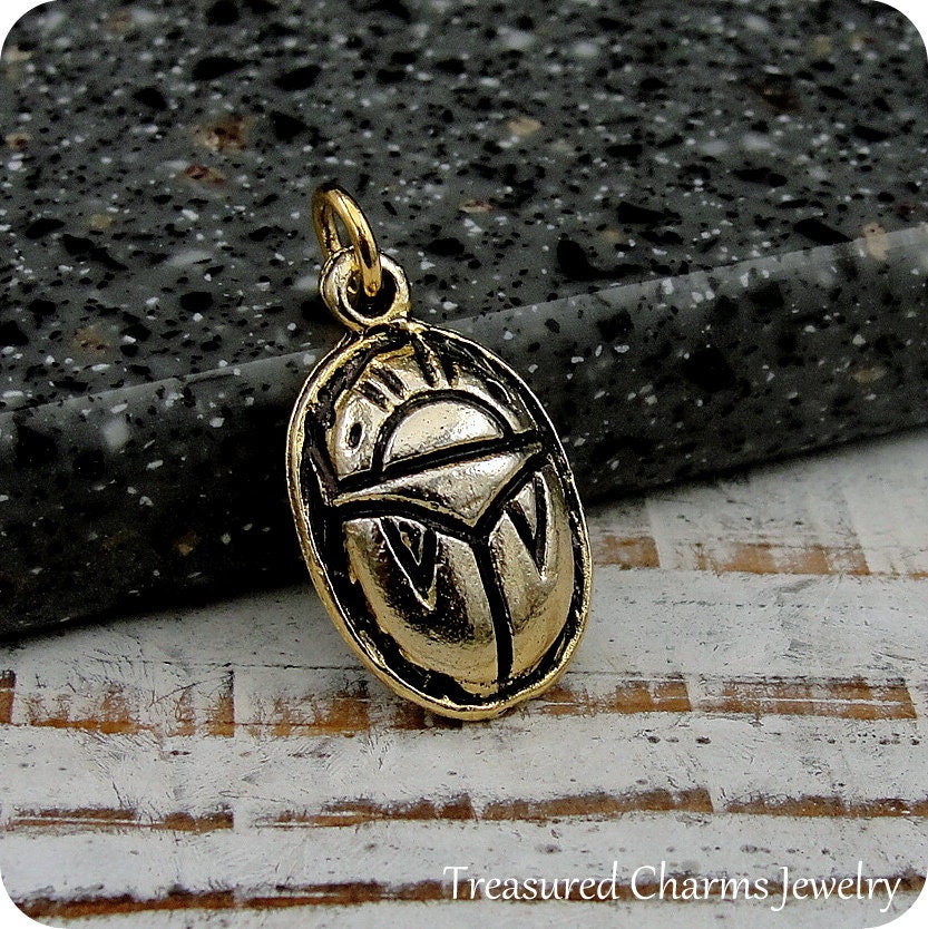 Egyptian Scarab Beetle Antiqued Gold Plated Charms C6601 - 5, 10